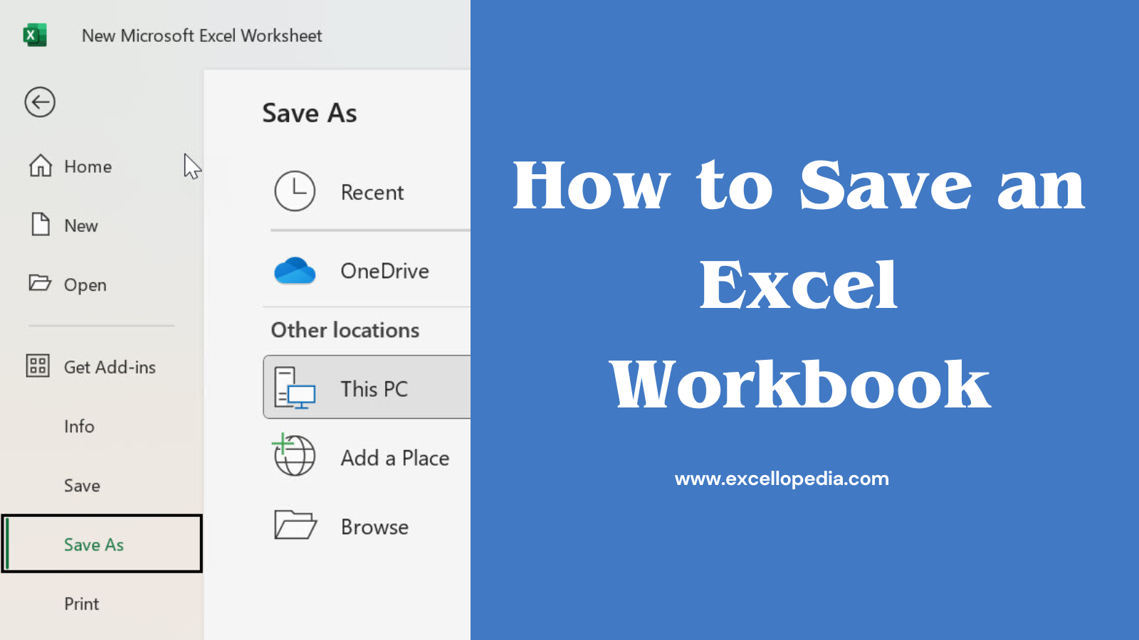 How to save an excel workbook